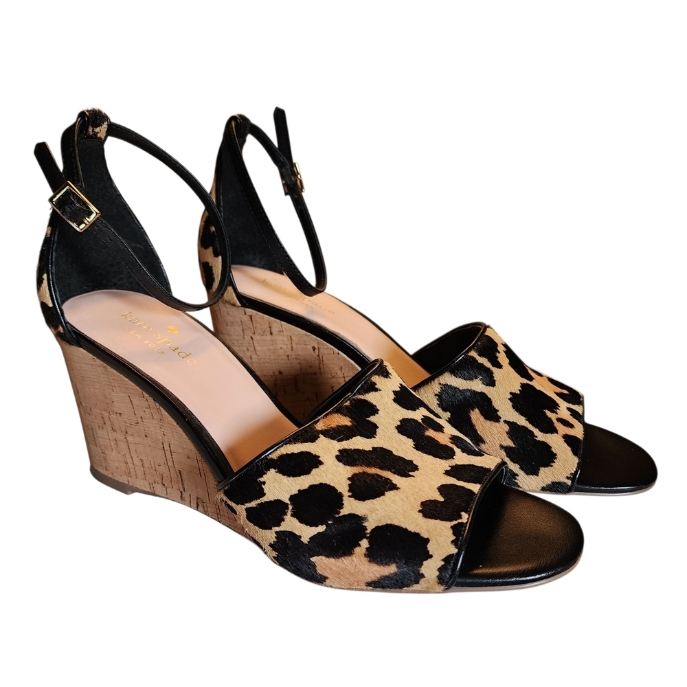 Kate Spade New York Lonnie Leopard Printed Calf Hair Wedge Sandals - 8M - Picture 8 of 13